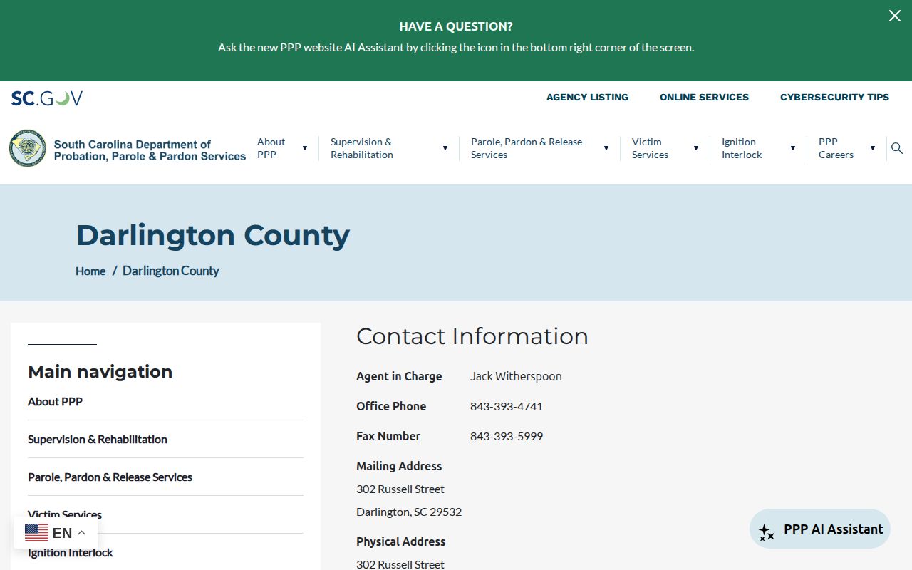 Official SCDPPPS Darlington County supervision office page